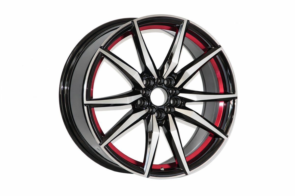 E112 Black Machined Face w/ Red Lip 16x6.5 5x100/5x112/5x114.3 Square Wheels ET35 β Set of 4