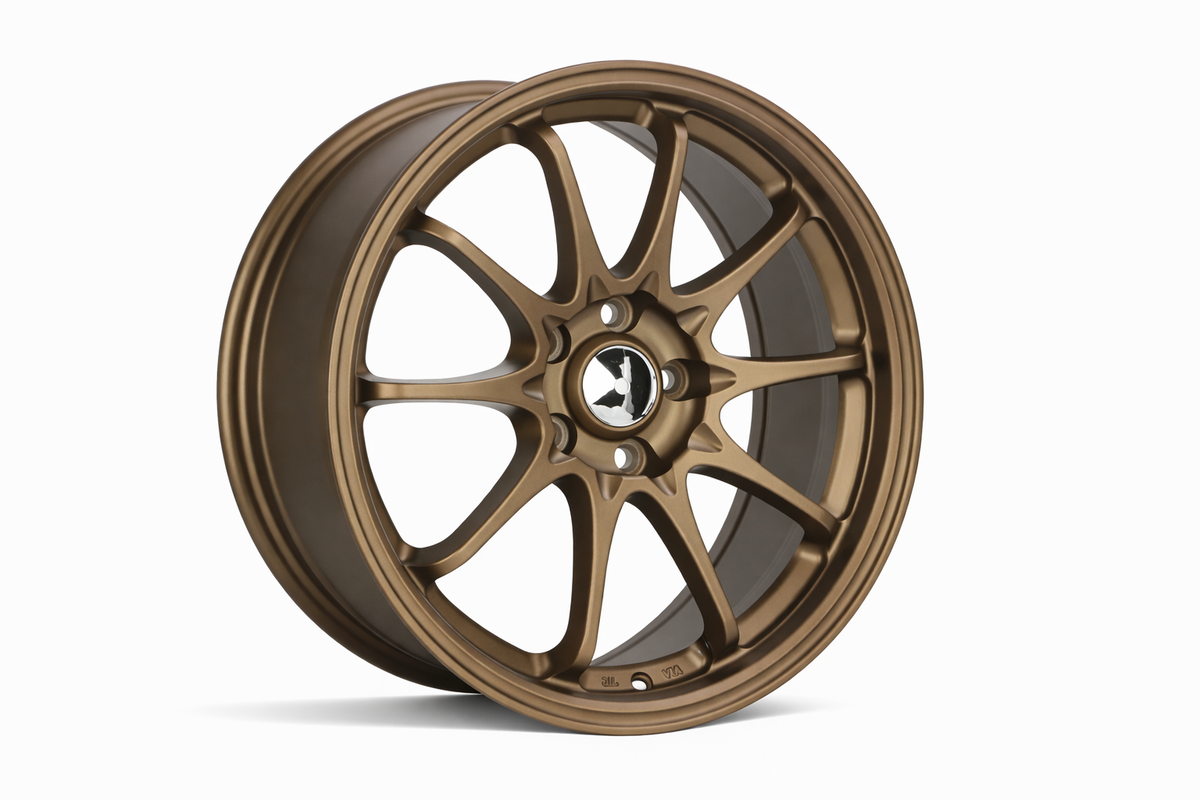 E1549 Satin Bronze Lip With Gloss Bronze Lip 18x8 5x114.3 Square Wheels ET35 β Set of 4