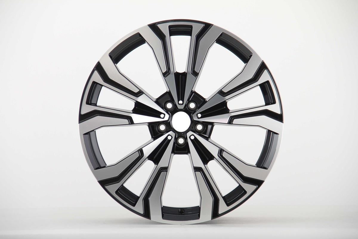 E747 Black Machined Face 22x9.5 ET30 / 22x10.5 ET35 5x112 — Staggered Set of 4