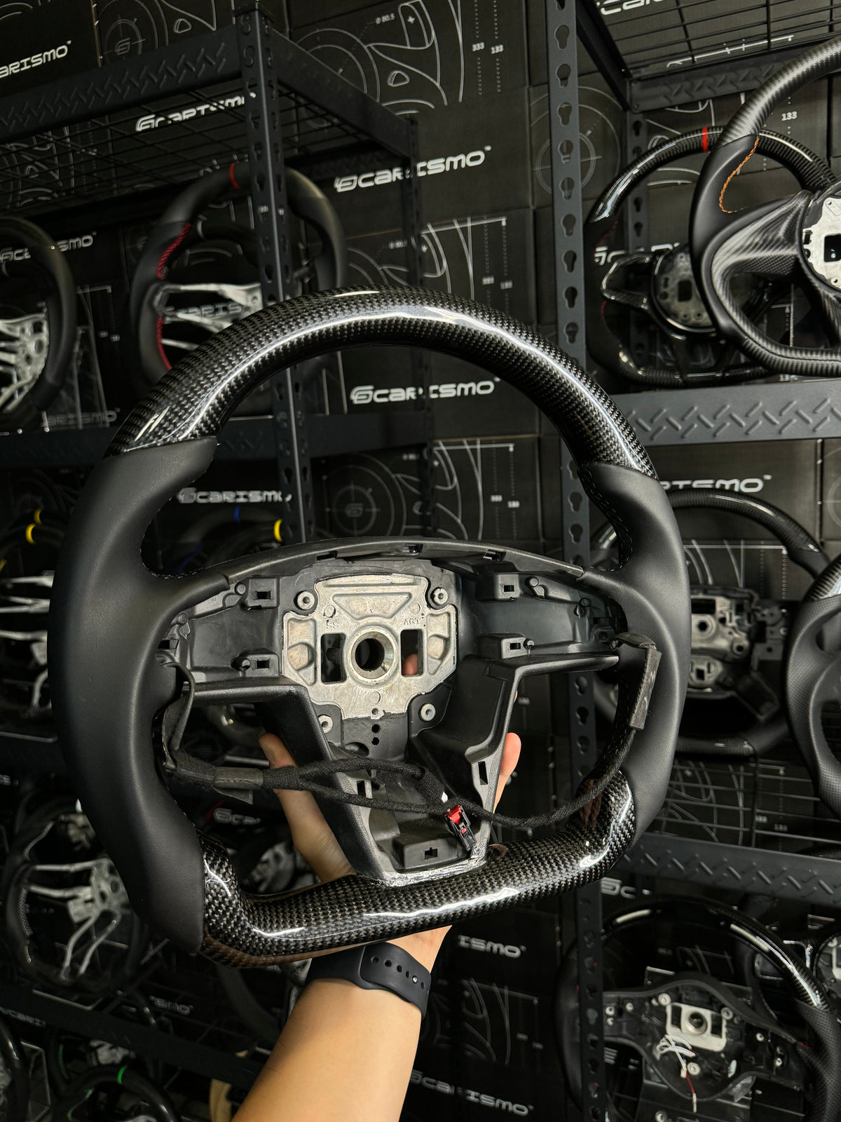Carismo Steering Wheel For Tesla Model S/X Plaid - Sport (Heated) - Gloss Carbon - Smooth Leather