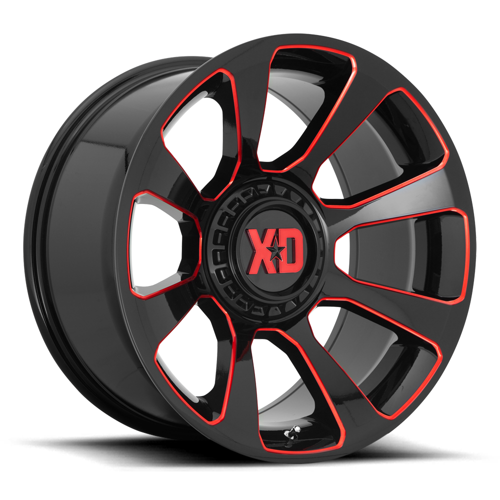 XD Series Wheels Reactor XD854 GB-RT 20x10 -18 5x139.7/5x150mm 110.1mm Gloss Black Milled-Red Tint