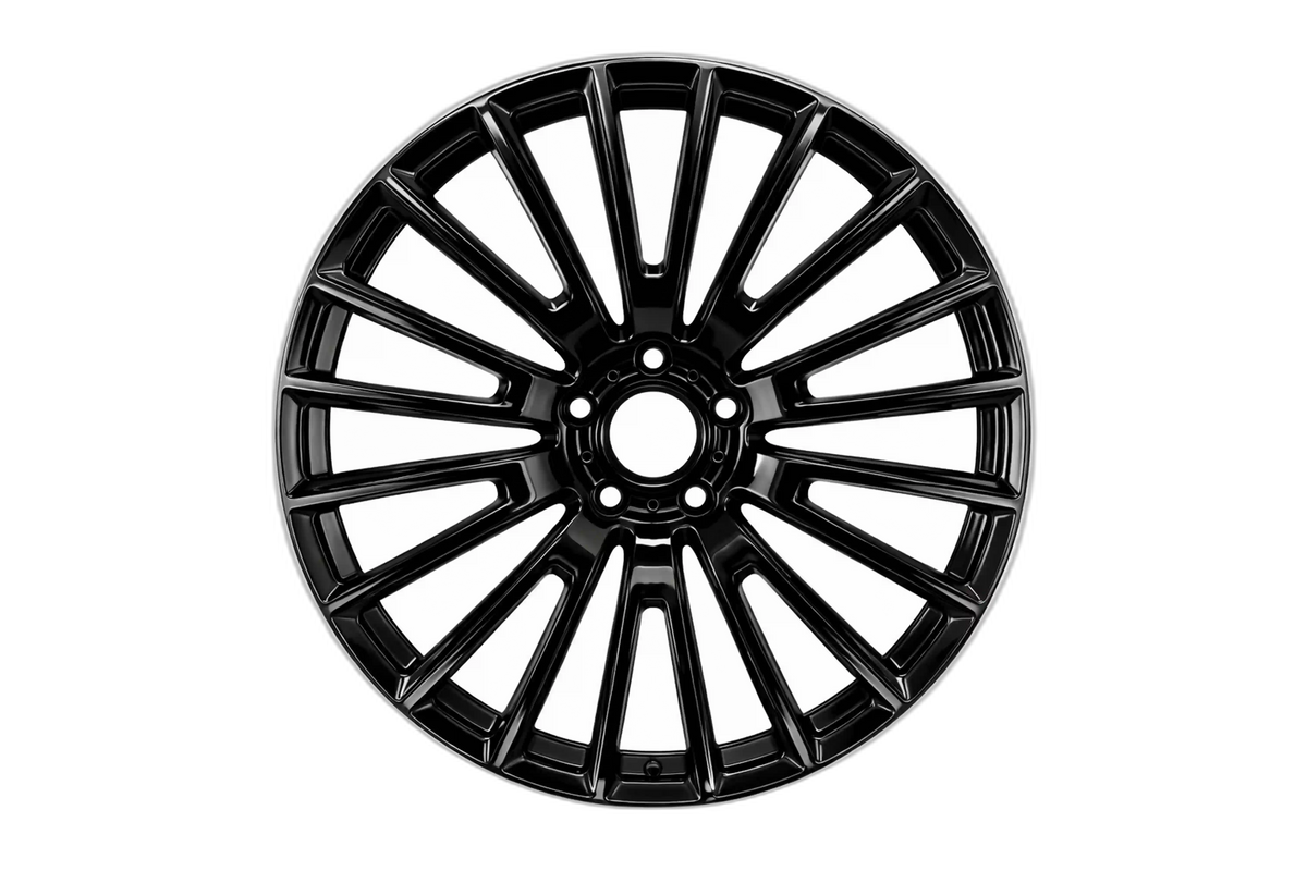 E8001 Gloss Black 22x9 ET35 / 22x11.5 ET45 5x112 — Staggered Set of 4