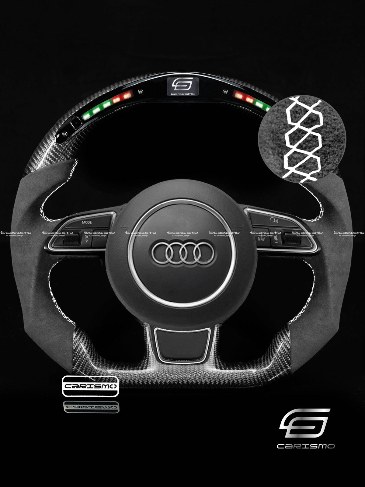 Carismo Steering Wheel For Audi (B8.5 Wheel) - Classic RPM LED - Gloss Carbon - Alcantara