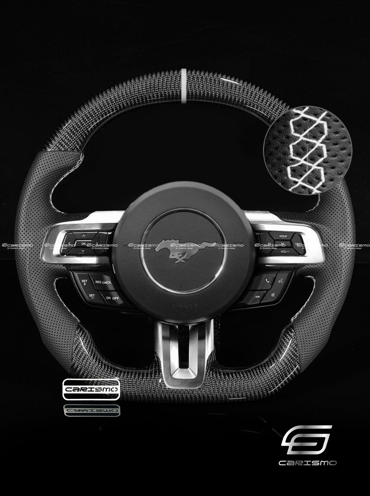 Carismo Steering Wheel For Ford Mustang (S550 2018 Refresh) - Sport - Gloss Carbon - Perforated Leather