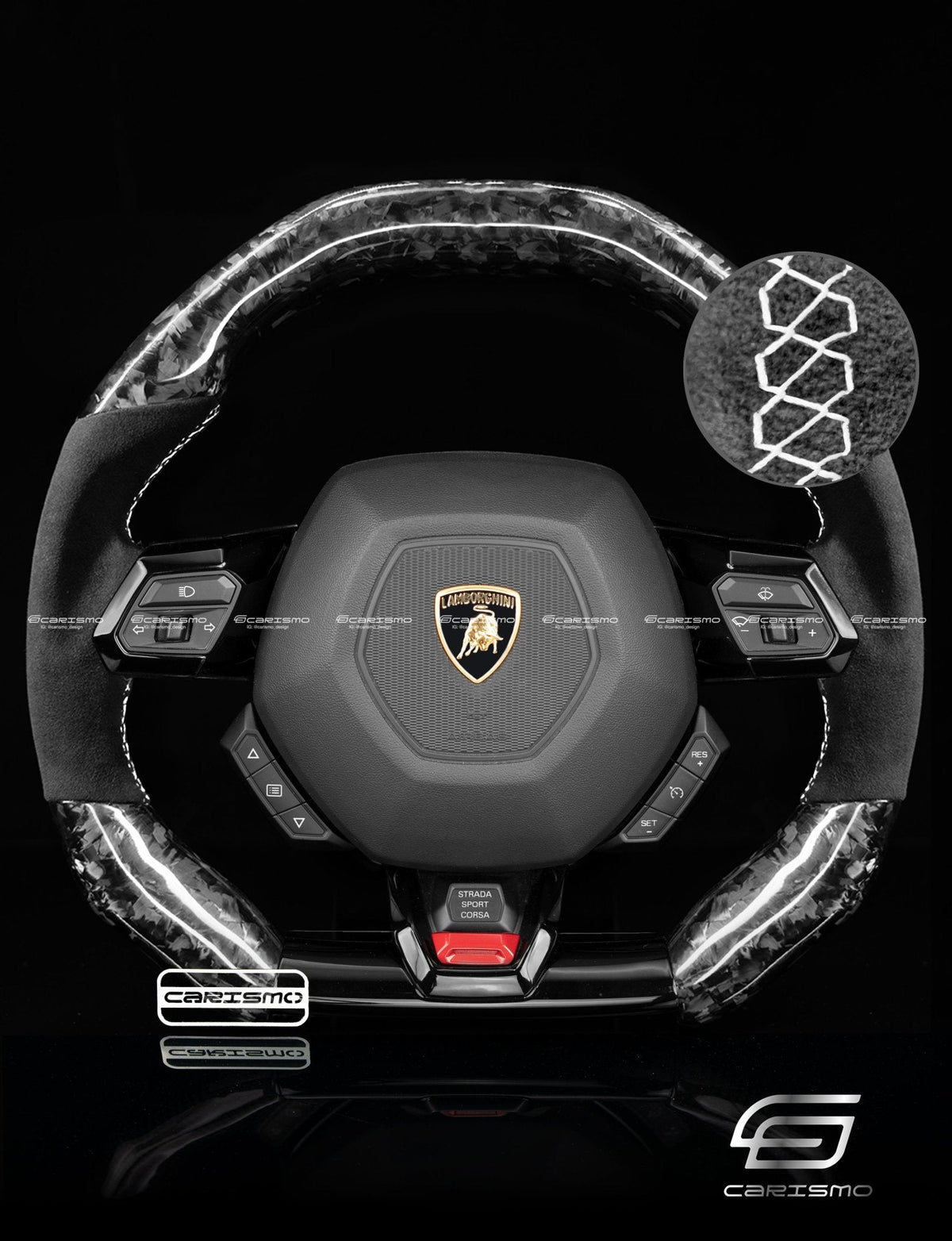 Carismo Steering Wheel For Lamborghini Huracan - Signature - Gloss Forged Carbon - Alcantara