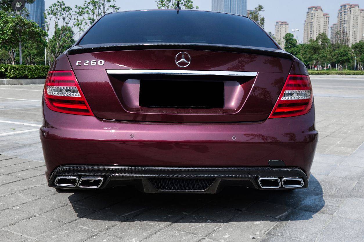2008-2014 Mercedes Benz C Class W204 P Style Rear Bumper With exhaust Tips - Carbonado