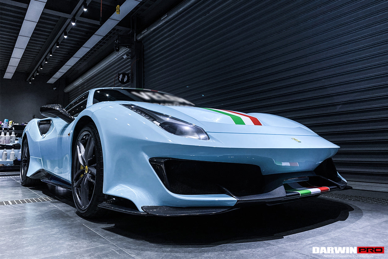 2015-2020 Ferrari 488 GTB/Spyder Pista Style Front Bumper Set W/Hood - DarwinPRO Aerodynamics