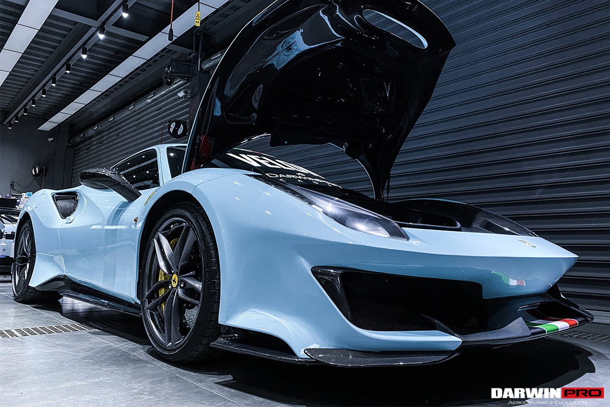2015-2020 Ferrari 488 GTB/Spyder Pista Style Front Bumper Set W/Hood - DarwinPRO Aerodynamics