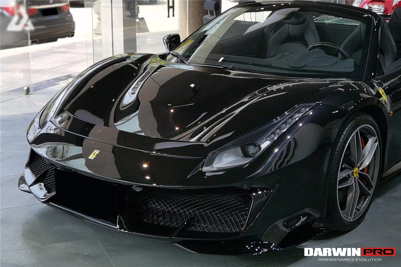 2015-2020 Ferrari 488 GTB/Spyder Pista Style Front Bumper Set W/Hood - DarwinPRO Aerodynamics