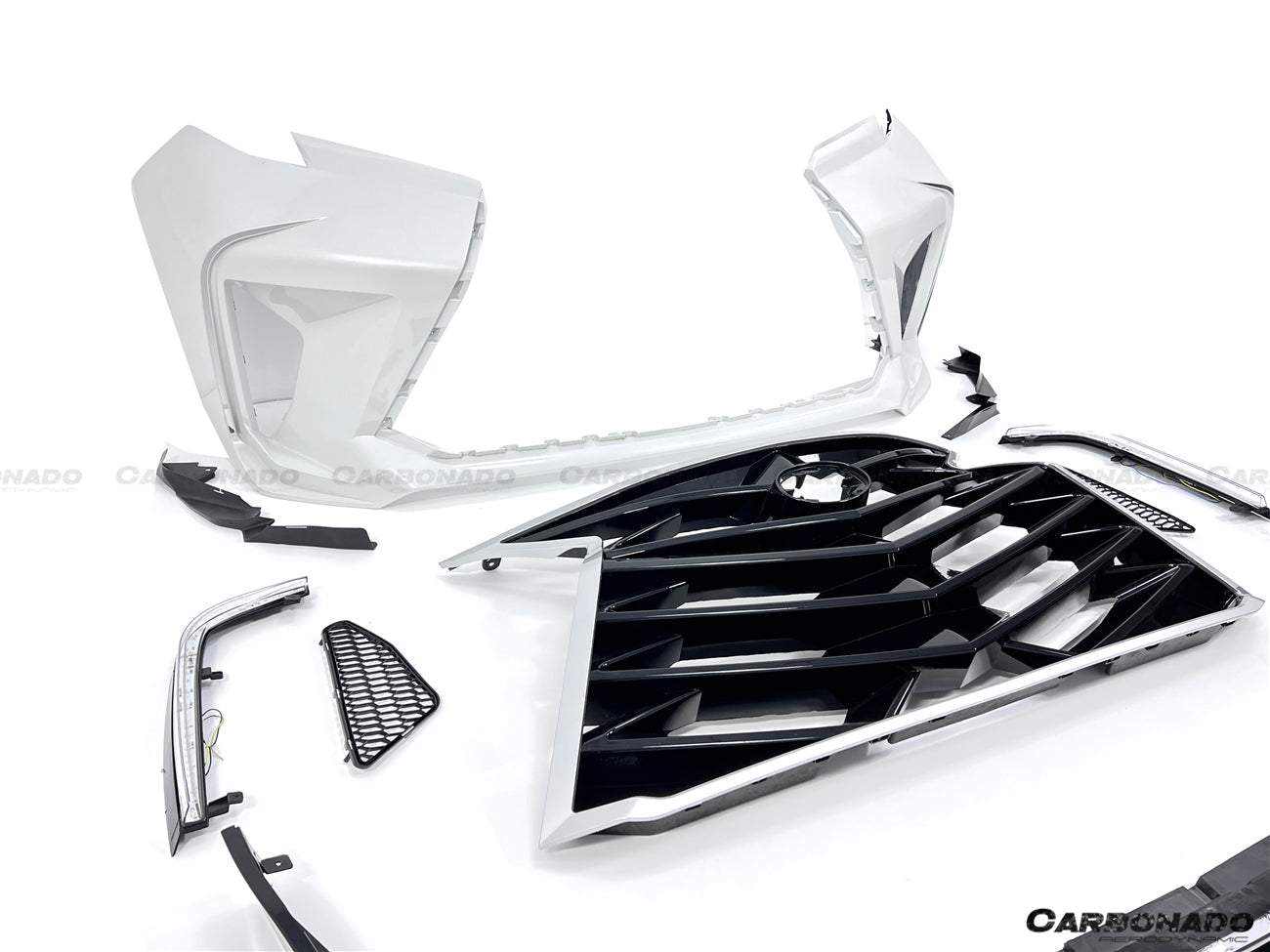 2021 UP Toyota Sienna Thunder Style PP Front Bumper with Lip and Grill and LED Light - Carbonado