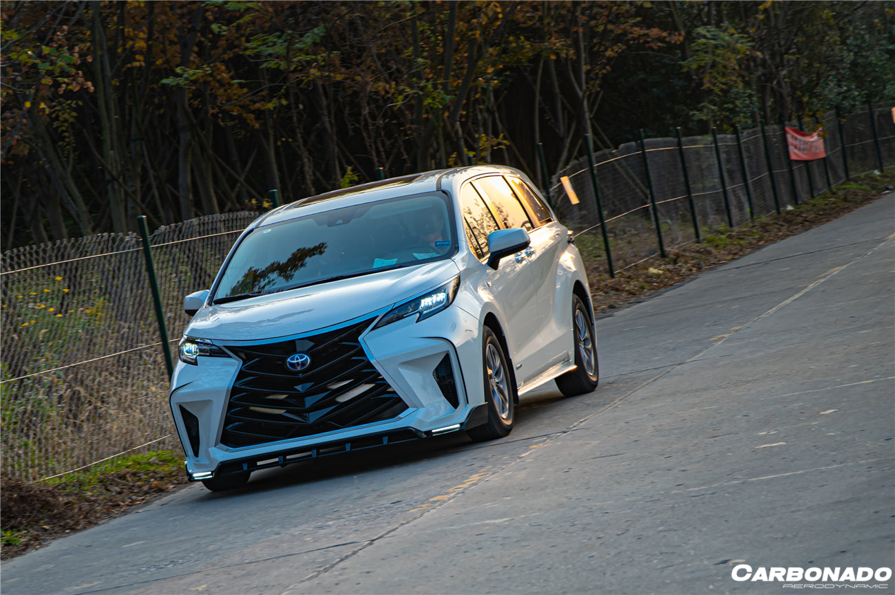 2021 UP Toyota Sienna Thunder Style PP Front Bumper with Lip and Grill and LED Light - Carbonado