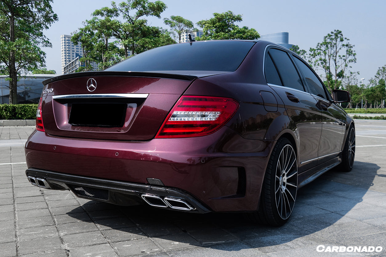 2008-2014 Mercedes Benz C Class W204 P Style Rear Bumper w/ Exhaust tips - Carbonado