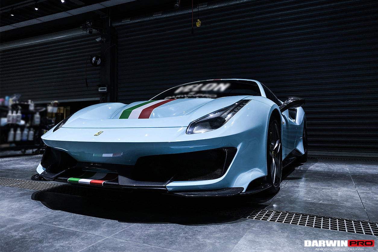 2015-2020 Ferrari 488 GTB/Spyder Pista Style Front Bumper Set W/Hood - DarwinPRO Aerodynamics