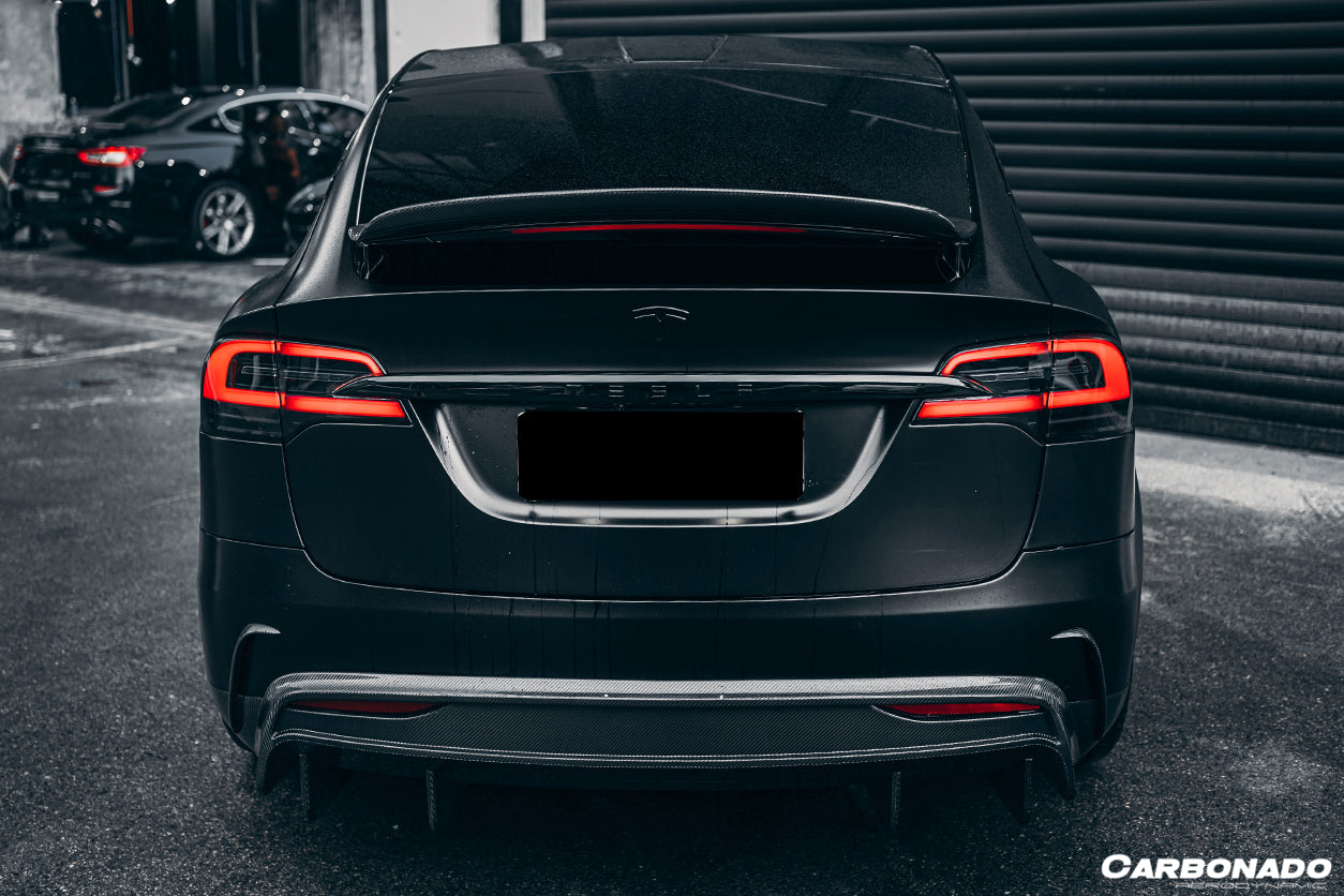 2016-2021 Tesla X SUV RZS Style Carbon Fiber Rear Bumper Canards - Carbonado