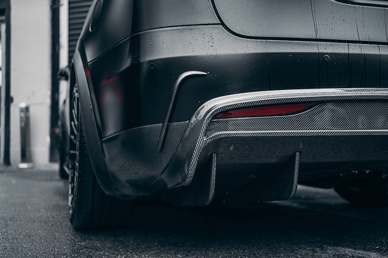 2016-2021 Tesla X SUV RZS Style Carbon Fiber Rear Bumper Canards - Carbonado