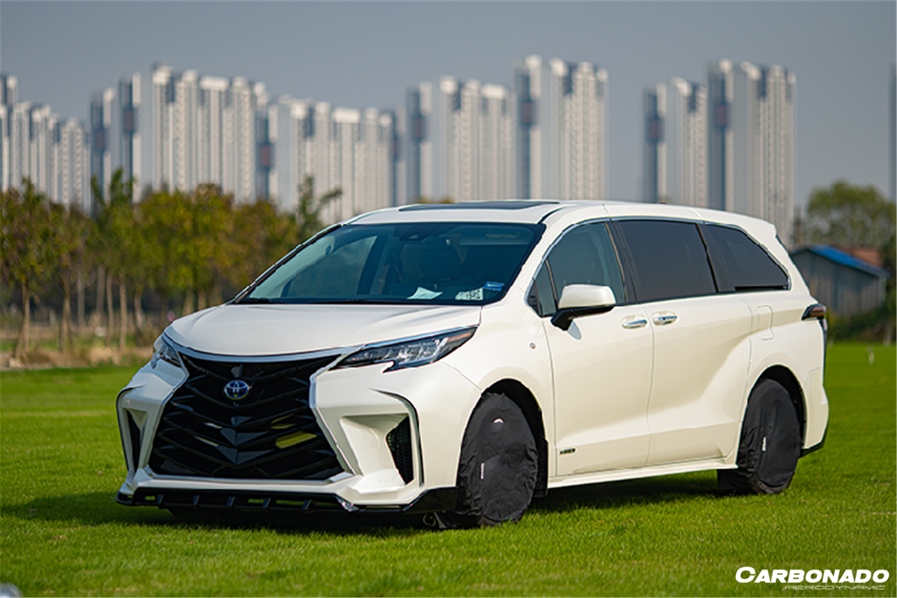 2021 UP Toyota Sienna Thunder Style PP Front Bumper with Lip and Grill and LED Light - Carbonado