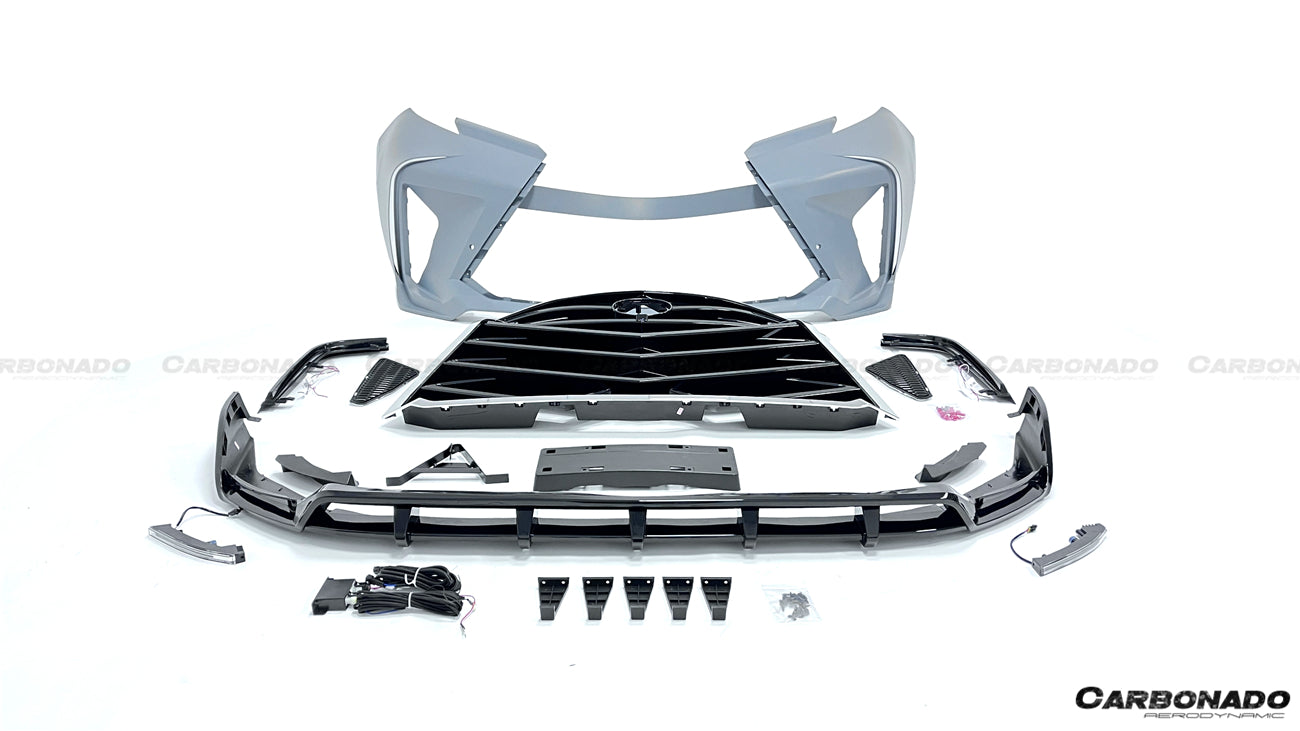 2021 UP Toyota Sienna Thunder Style PP Front Bumper with Lip and Grill and LED Light - Carbonado