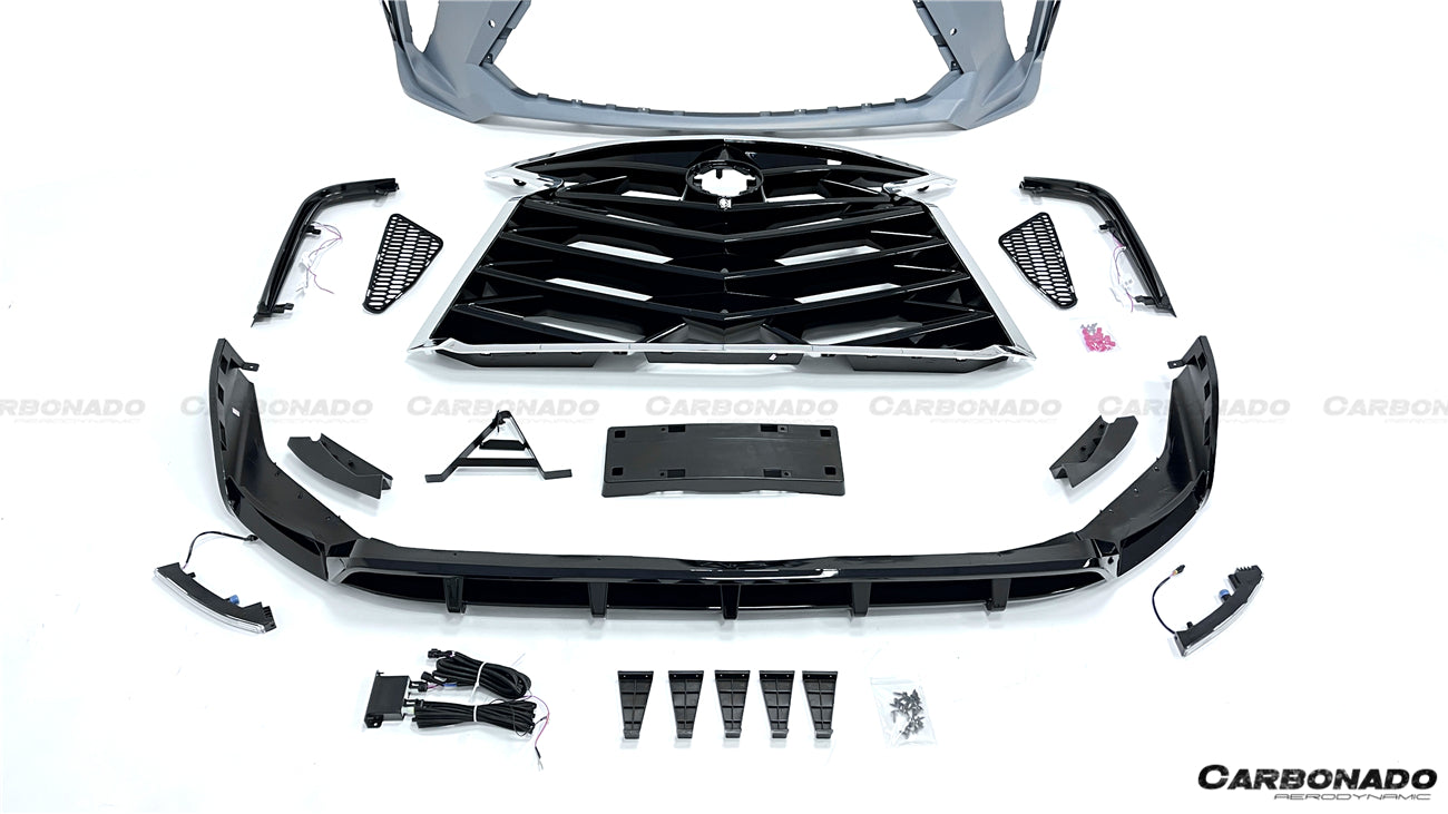 2021 UP Toyota Sienna Thunder Style PP Front Bumper with Lip and Grill and LED Light - Carbonado