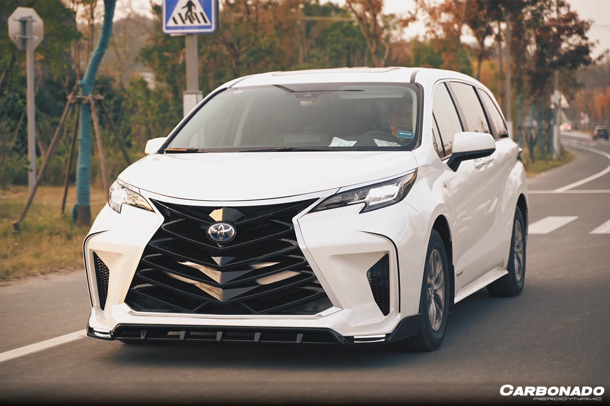 2021 UP Toyota Sienna Thunder Style PP Front Bumper with Lip and Grill and LED Light - Carbonado