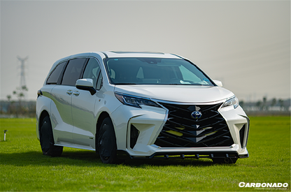2021 UP Toyota Sienna Thunder Style PP Front Bumper with Lip and Grill and LED Light - Carbonado