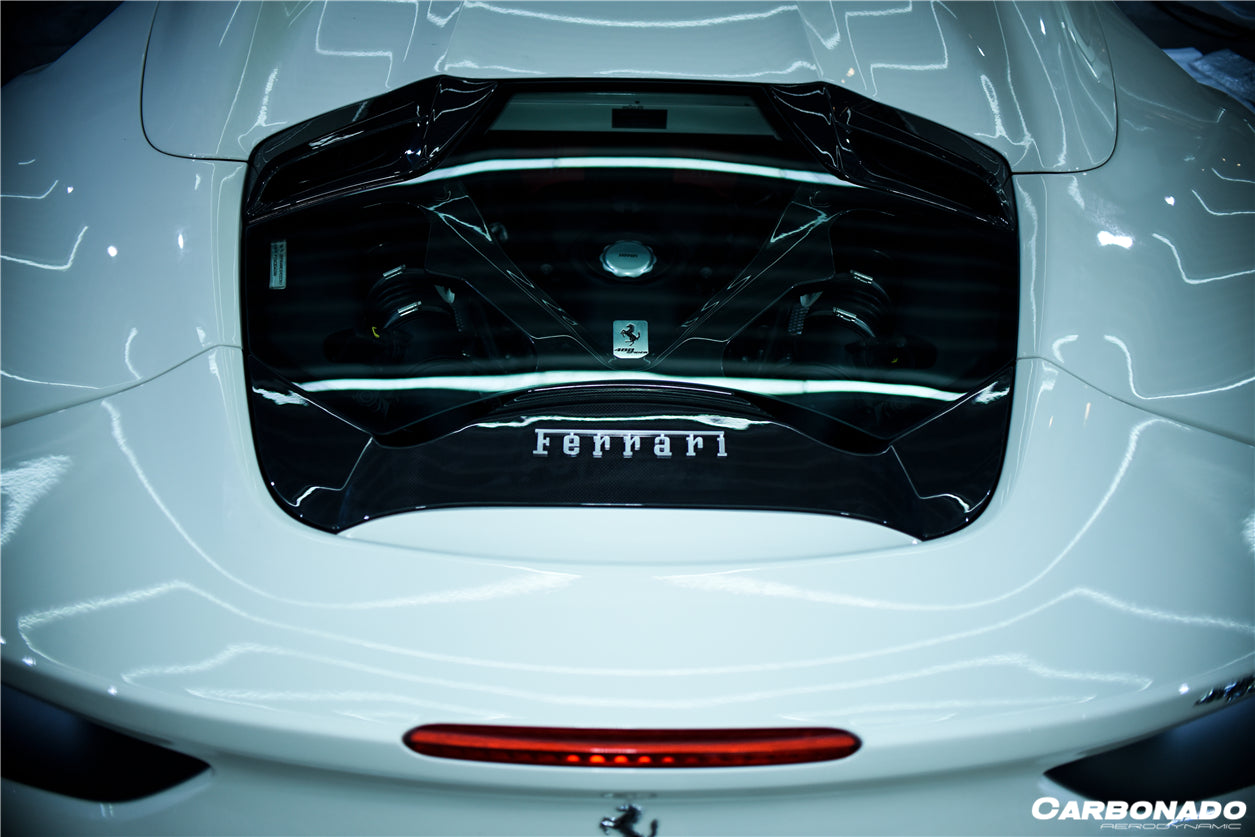 2015-2020 Ferrari 488 Spyder Dry Carbon Fiber Engine Hood With Glass - Carbonado