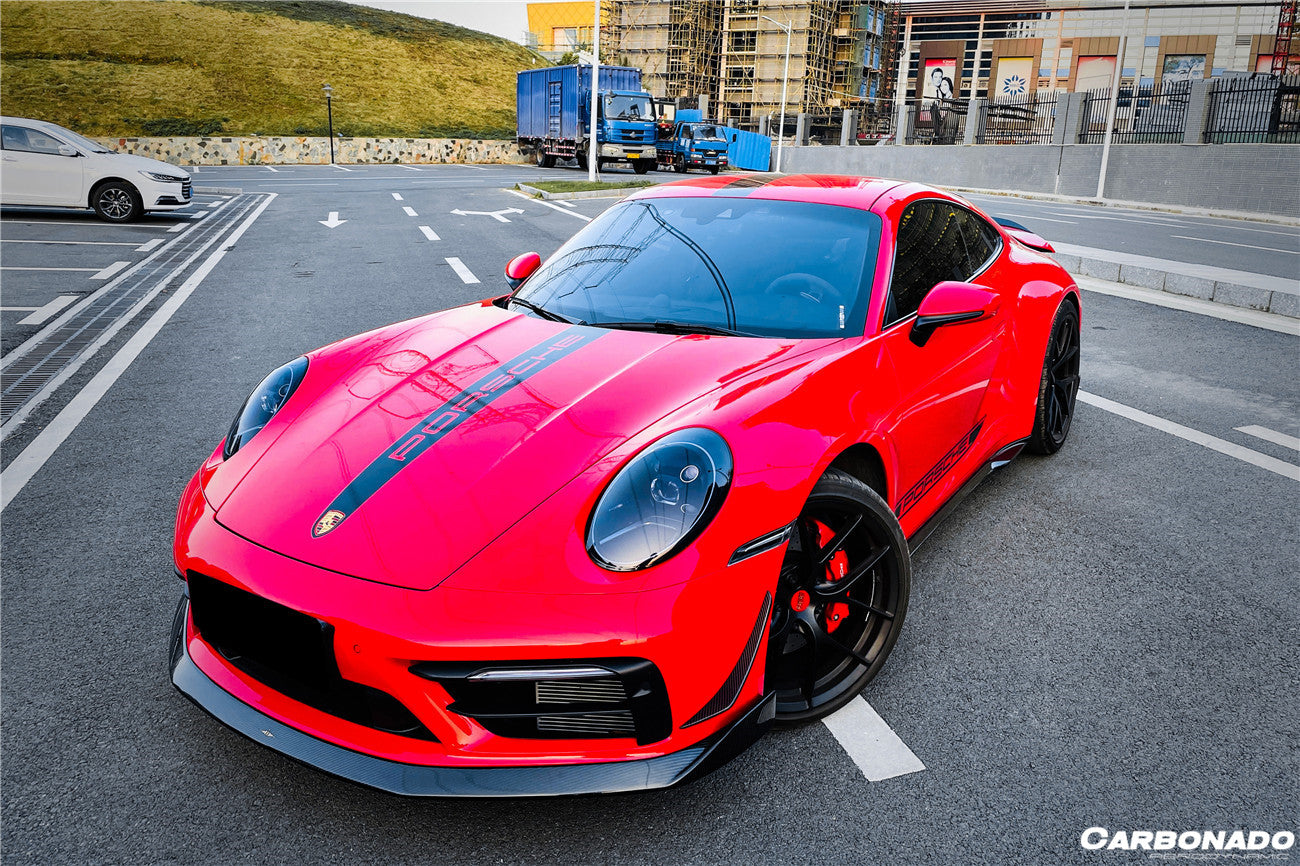 2019-2023 Porsche 911 992 Carrera/Targa Sport Design WP Style Dry Carbon Fiber Bumper Canards - Carbonado