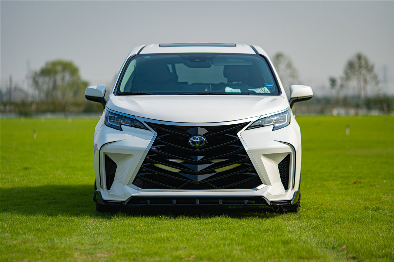 2021 UP Toyota Sienna Thunder Style PP Front Bumper with Lip and Grill and LED Light - Carbonado