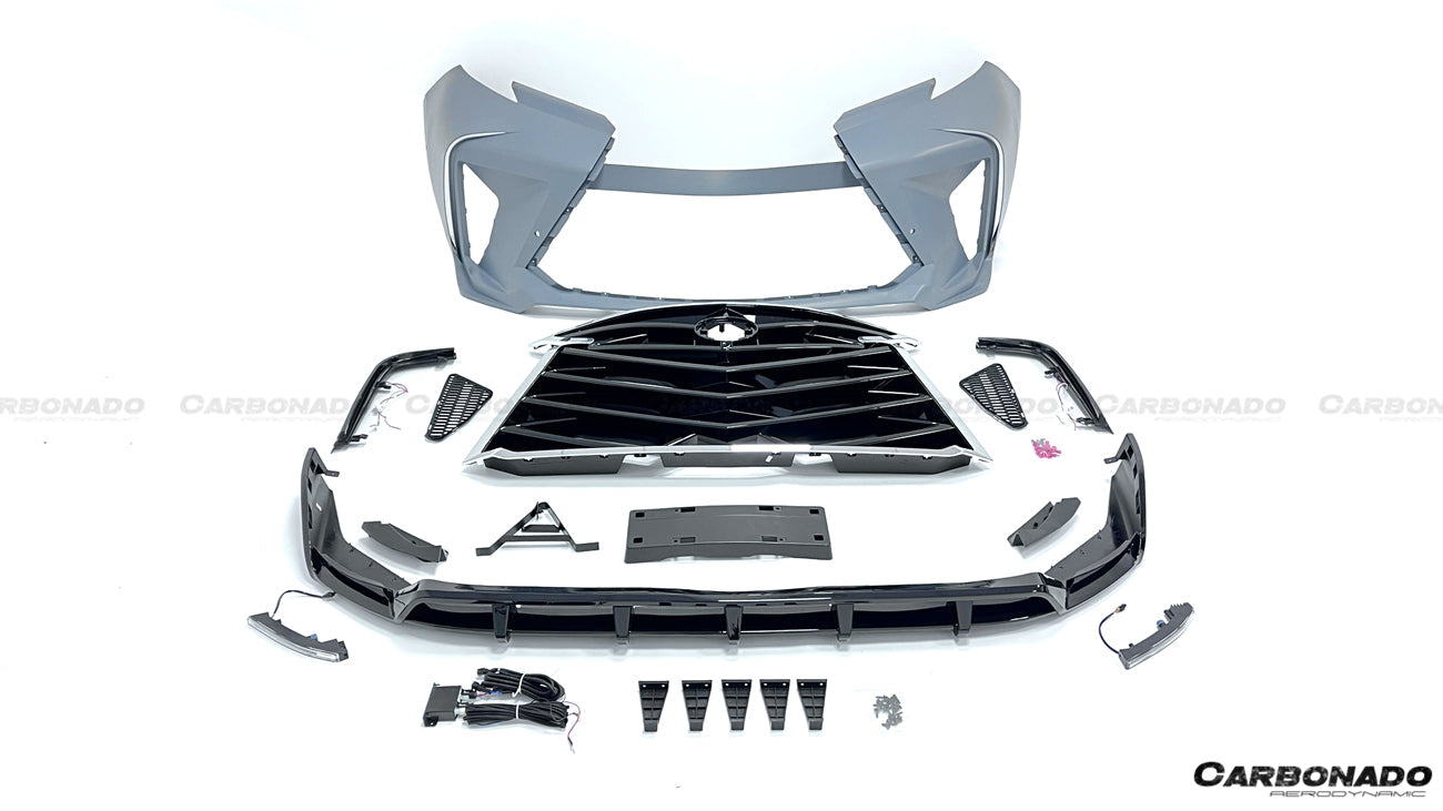 2021 UP Toyota Sienna Thunder Style PP Front Bumper with Lip and Grill and LED Light - Carbonado