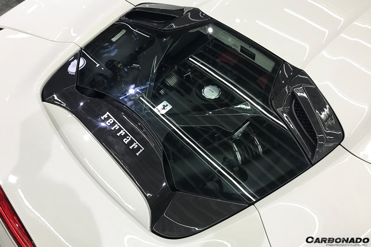 2015-2020 Ferrari 488 Spyder Dry Carbon Fiber Engine Hood With Glass - Carbonado