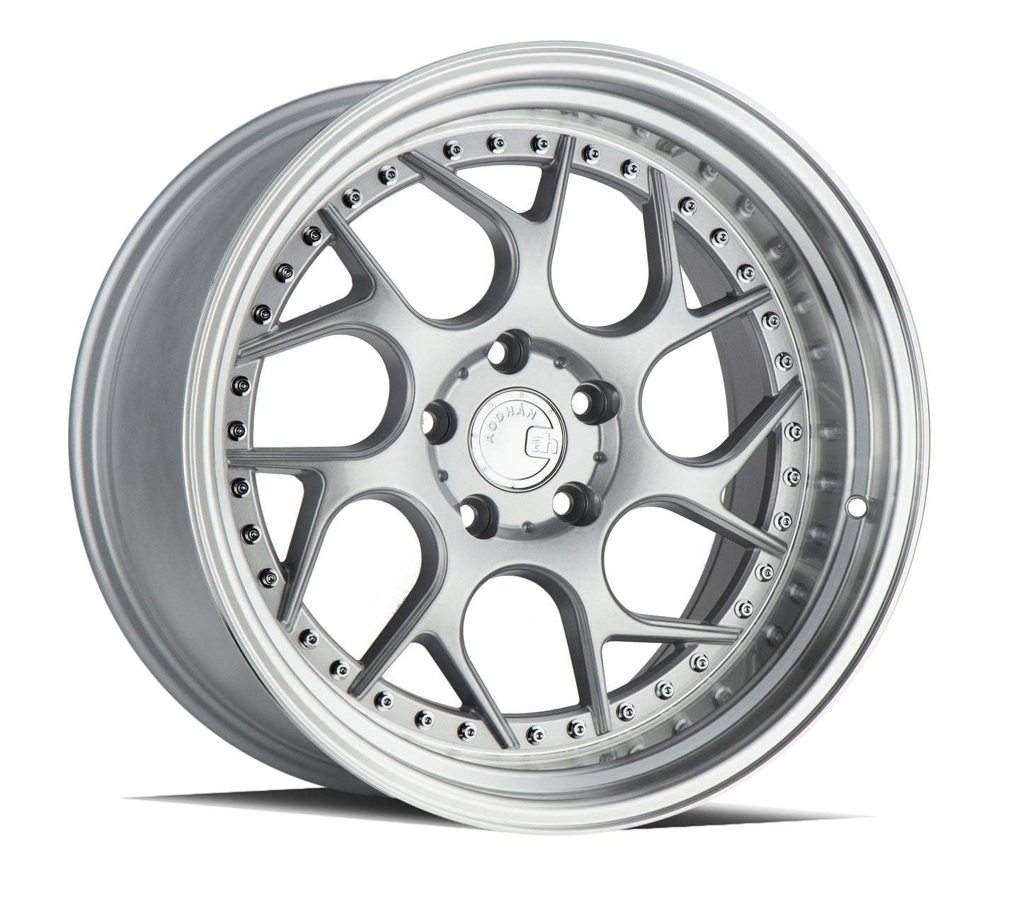 Aodhan DS01 Silver Machined Lip w/Chrome Rivets - 18x8.5 +35 / 18x10.5 +22 5x114.3 (Staggered Set of 4)