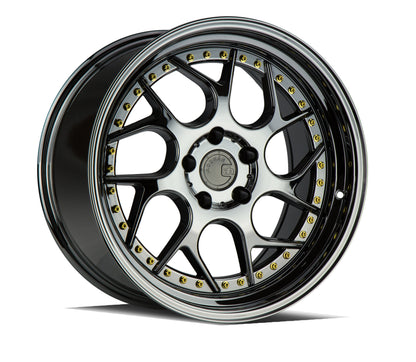 Aodhan DS01 Black Vacuum w/ Gold Rivets - 18x8.5 +35 / 18x9.5 +30 5x114.3 (Staggered Set of 4)