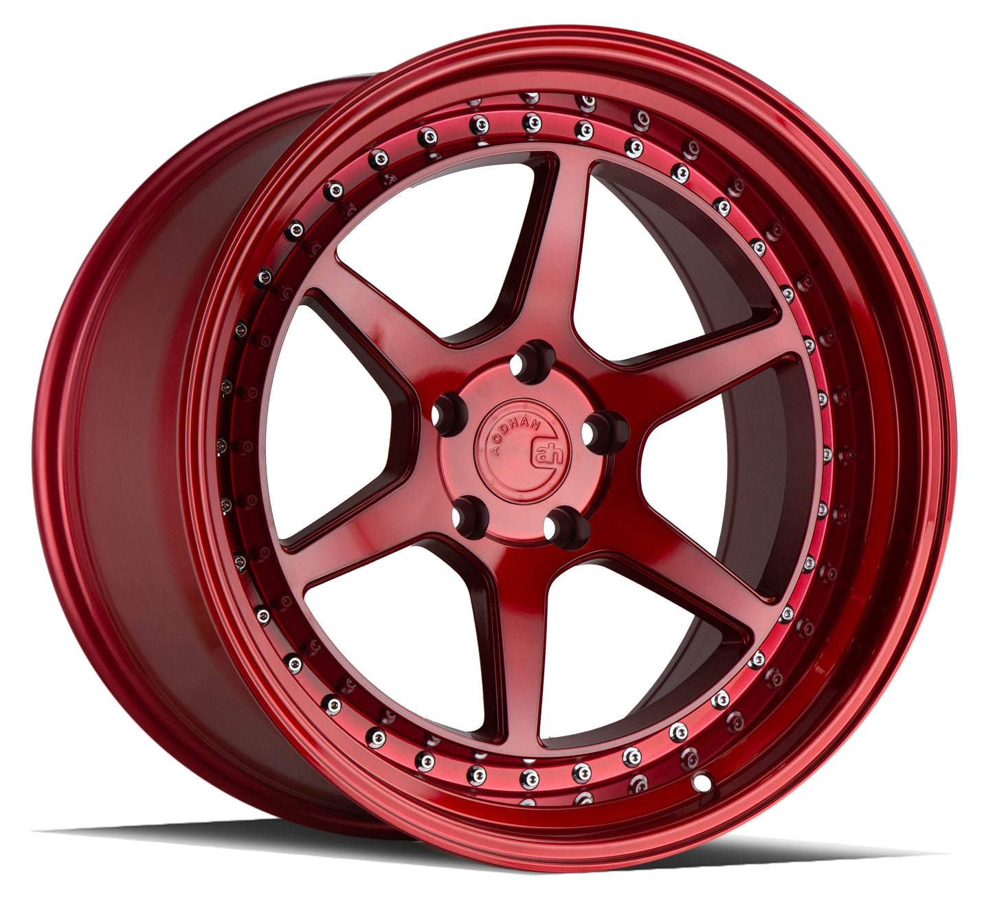 19" Aodhan DS09 Candy Red w/ Chrome Rivets 5x114.3 ( Staggered Setup ) ( Set of 4 )