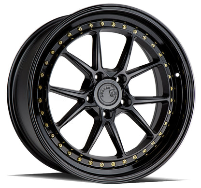 Aodhan DS08 Gloss Black W /Gold Rivets - 19x8.5 +35 5x120 (Square Set of 4)