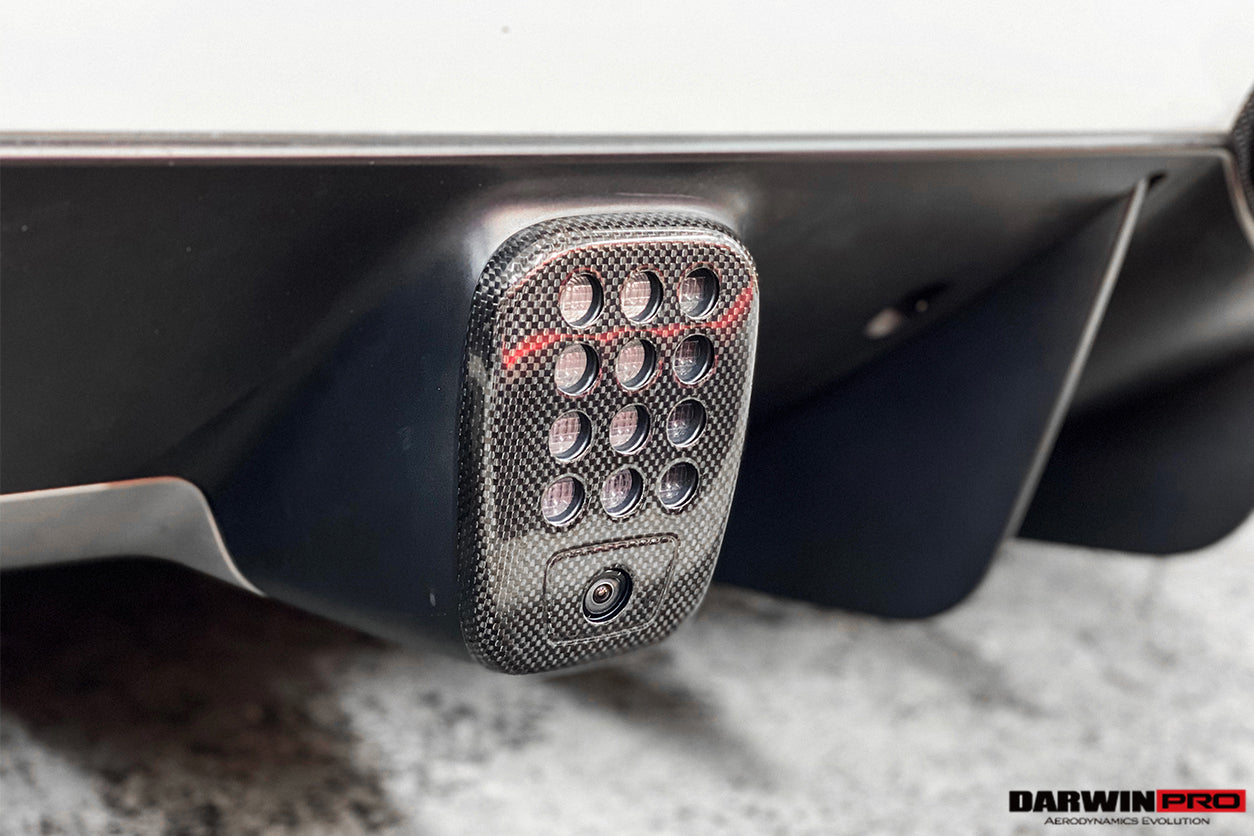 2015-2020 Ferrari 488 GTB/Spyder Dry Carbon Fiber Rear Black Light Cover w/ Camera Hole - DarwinPRO Aerodynamics