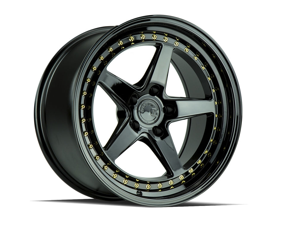 Aodhan DS05 Gloss Black W /Gold Rivets - 18x8.5 +35 / 18x9.5 +22 5x114.3 (Staggered Set of 4)
