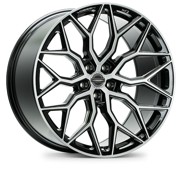 22" Vossen HF2 Brushed Gloss Black 5x112 ( Staggered Setup ) ( Set of 4 )