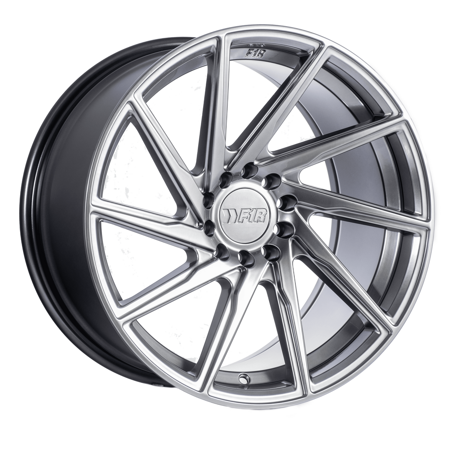 F1R F21 18x9.5 ET40 Hyper Black/Polish Lip v2 5x114.3/120 – ( Square Set of 4 )