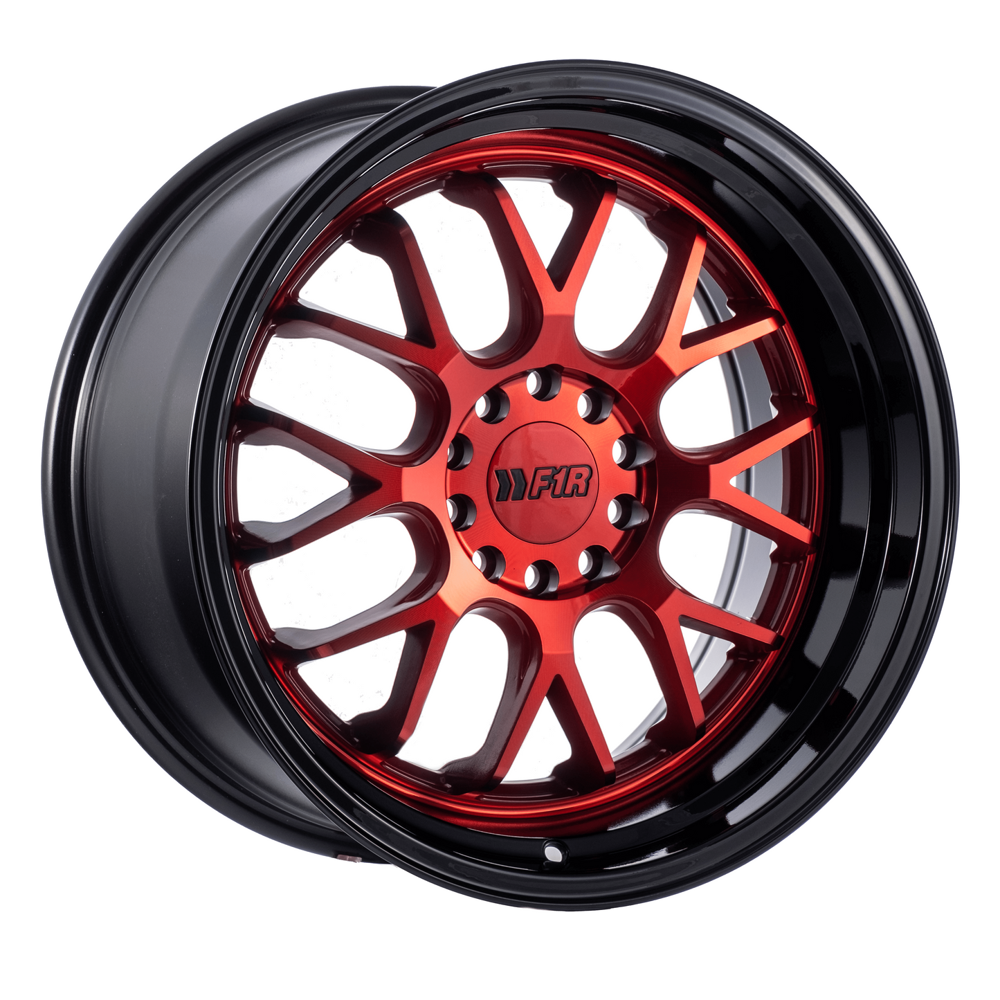 F1R F21 18x10.5 ET40 Candy Red/Black Lip v2 5x100/114.3 – ( Square Set of 4 )