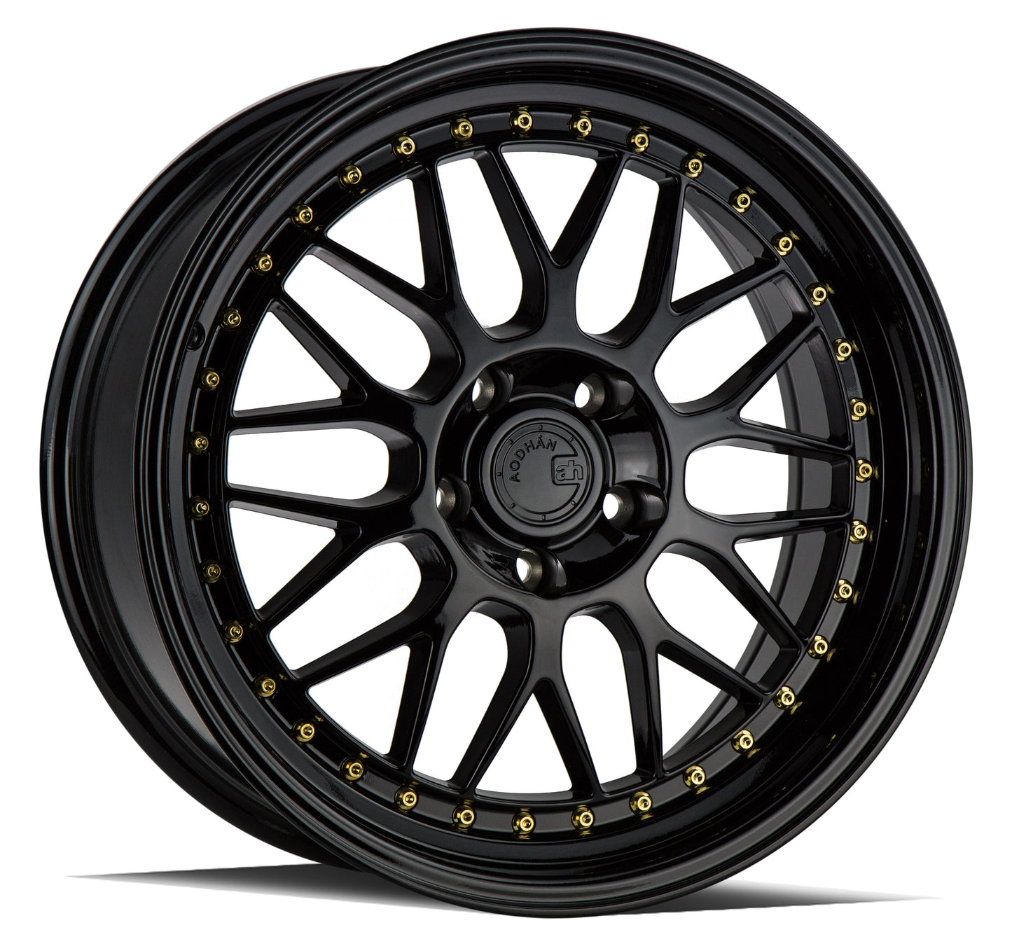Aodhan AH02 Gloss Black ( Gold Rivet) - 19x8.5 +35 5x120 (Square Set of 4)