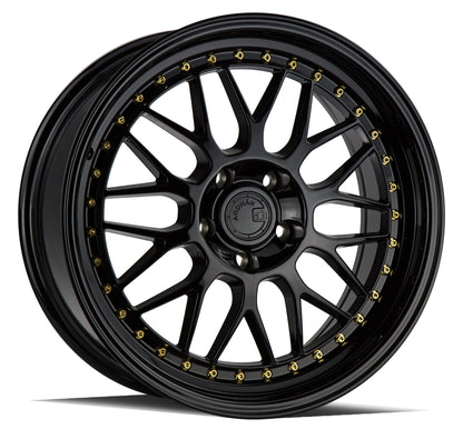 Aodhan AH02 Gloss Black ( Gold Rivet) - 19x8.5 +35 5x120 (Square Set of 4)