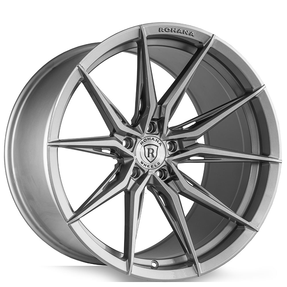 Rohana RFX13 20x10 ET22 / 20x11 ET35 Brushed Titanium 5x112 – (Staggered Set of 4)
