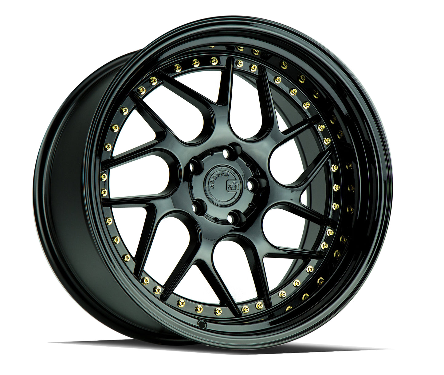 19" Aodhan DS01 Gloss Black w/ Gold Rivets 5x114.3 ( Staggered Setup ) ( Set of 4 )