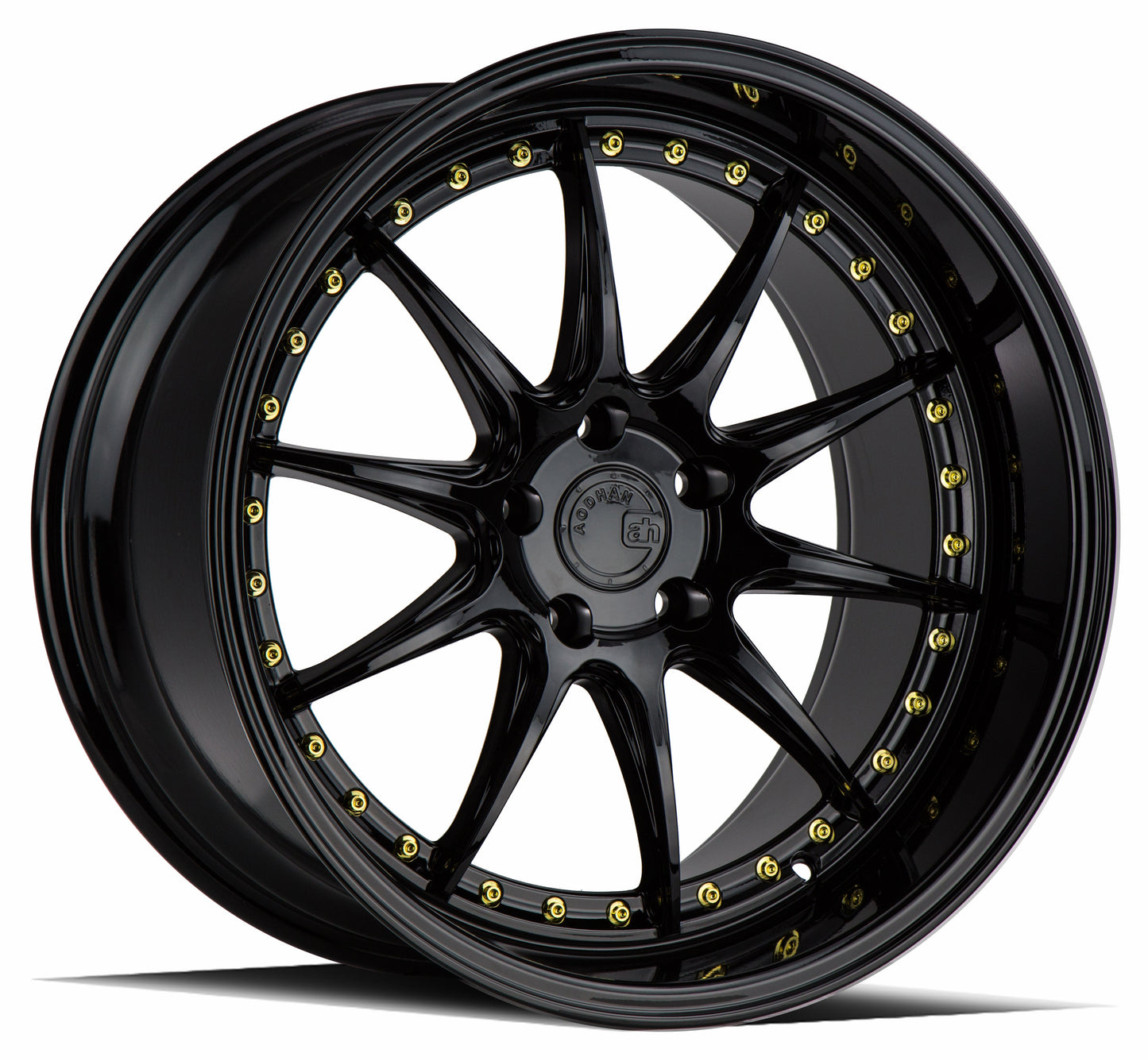 Aodhan DS07 Gloss Black W /Gold Rivets - 19x8.5 +35 / 19x9.5 +22 5x114.3 (Staggered Set of 4)