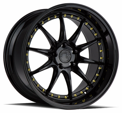 Aodhan DS07 Gloss Black W /Gold Rivets - 19x8.5 +35 / 19x9.5 +22 5x114.3 (Staggered Set of 4)