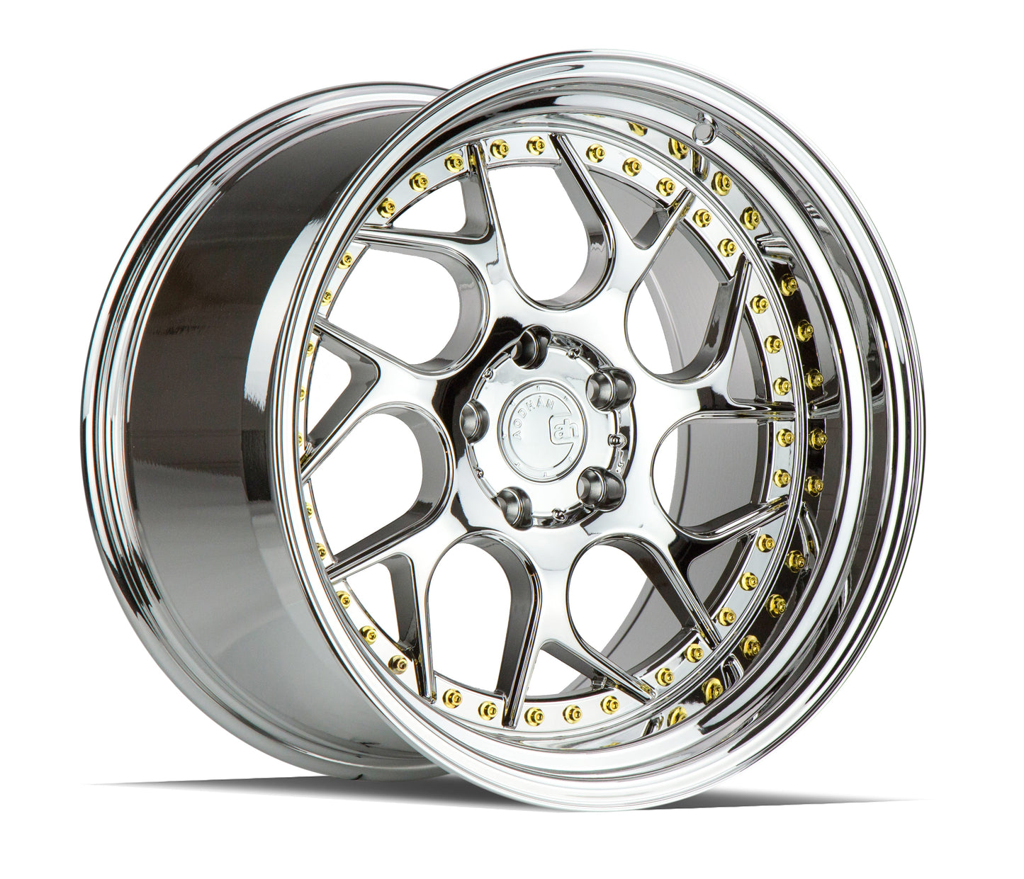 Aodhan DS01 Vacuum Chrome w/ Gold Rivets - 18x8.5 +35 / 18x9.5 +35 5x100 (Staggered Set of 4)