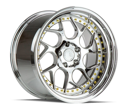 Aodhan DS01 Vacuum Chrome w/ Gold Rivets - 18x8.5 +35 / 18x9.5 +35 5x100 (Staggered Set of 4)