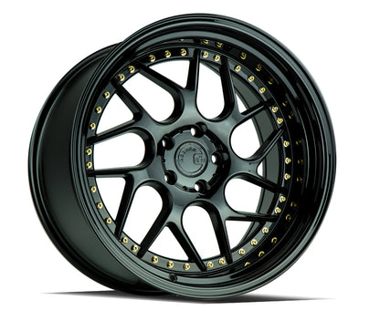 Aodhan DS01 Gloss Black W /Gold Rivets - 18x8.5 +35 / 18x9.5 +30 5x114.3 (Staggered Set of 4)