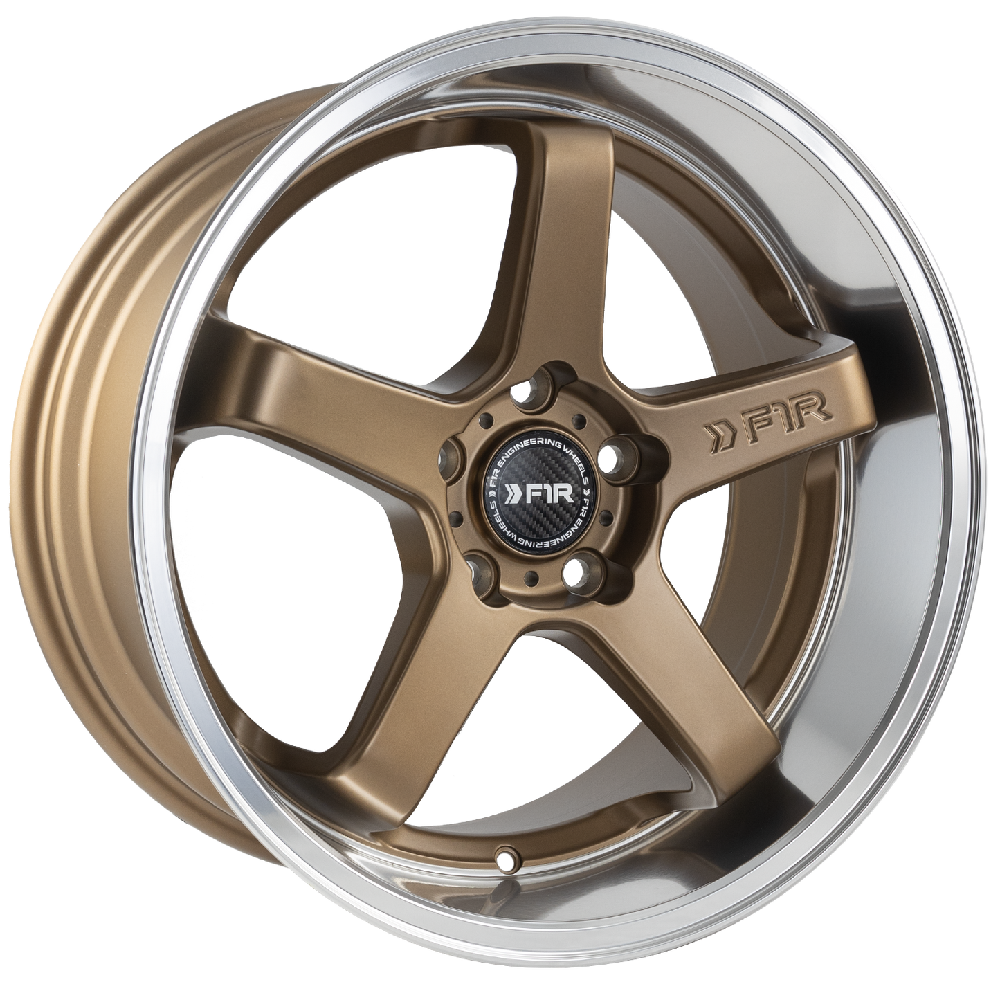 F1R FC5 18x8.5 ET35 Satin Bronze/Polish Lip 5x112 – ( Square Set of 4 )