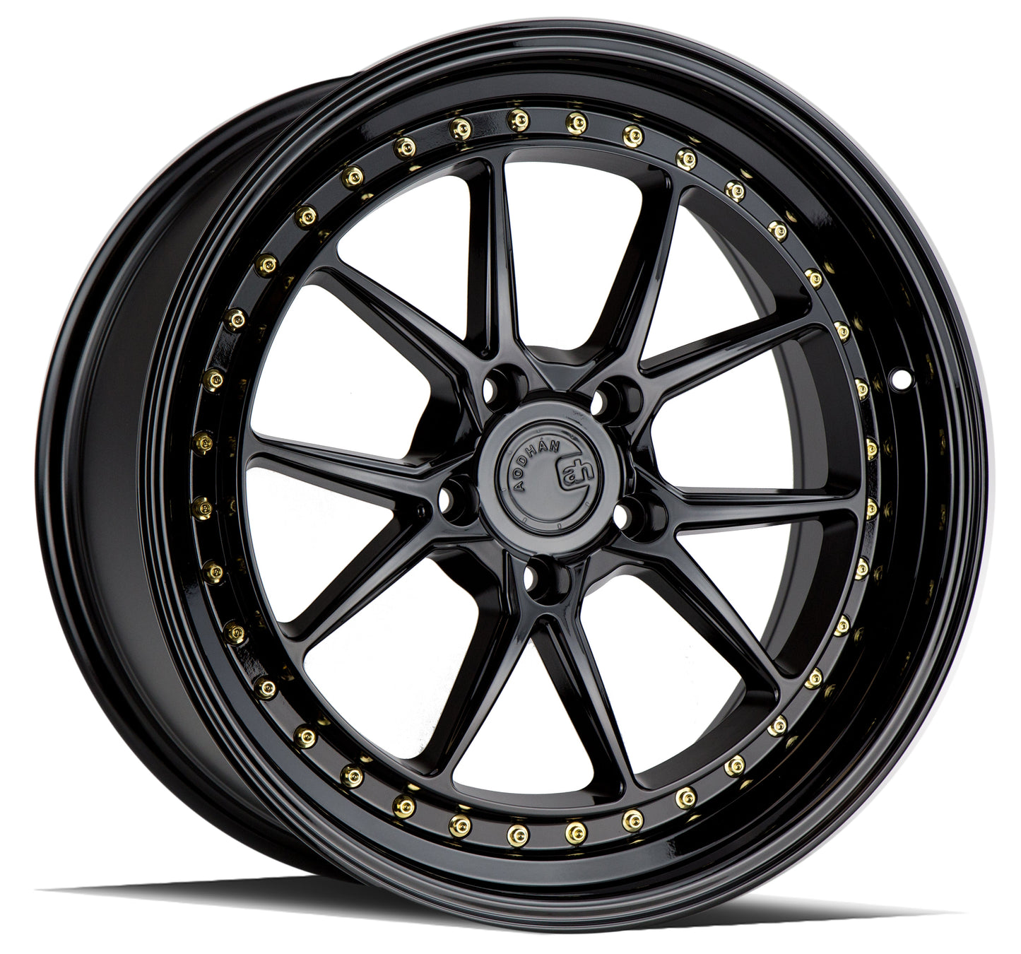 Aodhan DS08 Gloss Black W /Gold Rivets - 19x8.5 +35 5x114.3 (Square Set of 4)