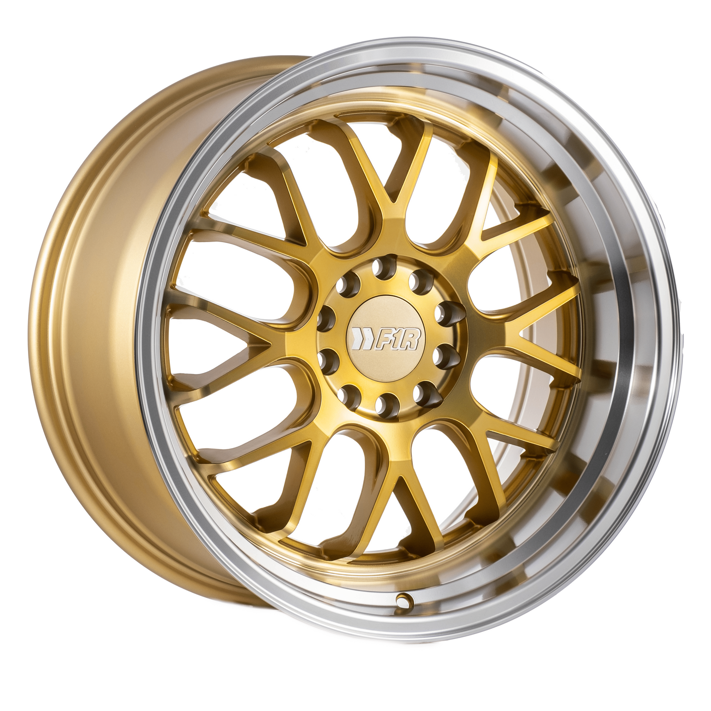 F1R F21 18" 18x8.5 ET38 / 18x9.5 ET35 Machine Gold/Polish Lip v2 5x100/114.3 – ( Staggered Set of 4 )